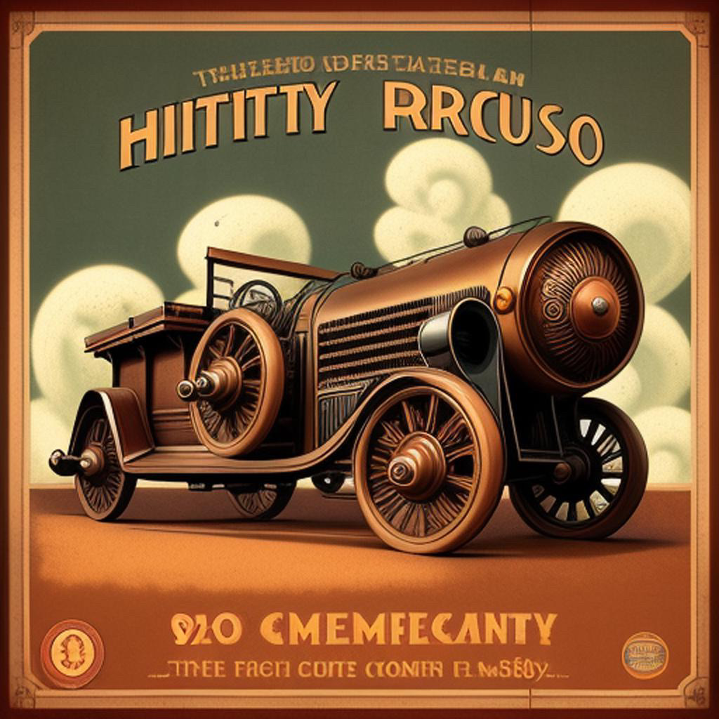 HIITITTY RRCUSO text on vintage looking ai picture of a vehicle with 4 wheels